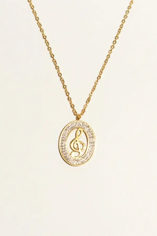 Coffret collier en forme de cle de sol note de musique en acier inoxydable Or