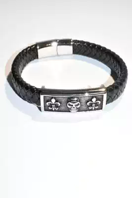 Bracelet cuir homme tête de mort Noir Argent