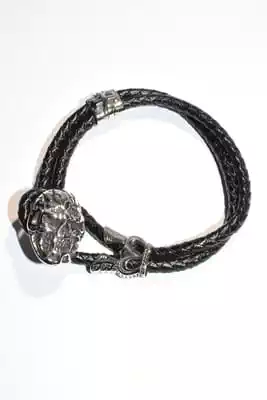 Bracelet cuir homme tête de mort Noir Argent