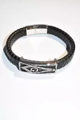 Bracelet cuir homme Noir Argent