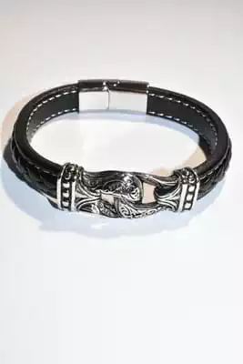 Bracelet cuir homme Noir Argent