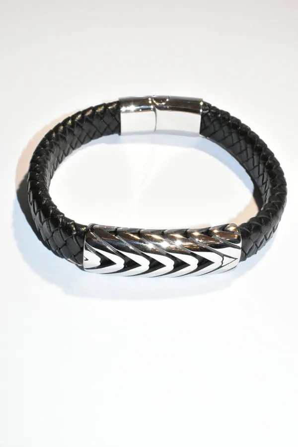 Bracelet cuir homme Noir Argent