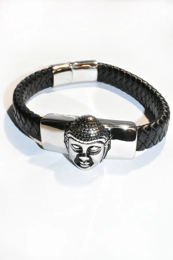 Bracelet cuir homme bouda Noir Argent