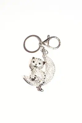 porte-cle chat sur la lune Argent