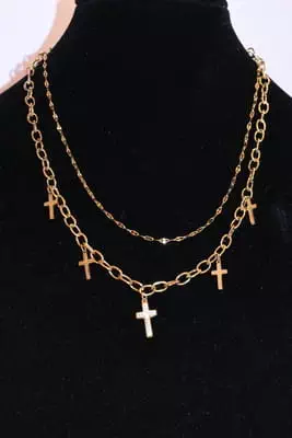 Collier croix chapelet Or