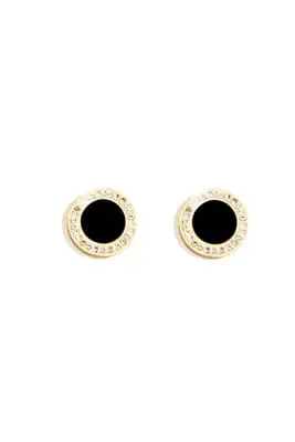 Boucle-d-oreille cercle rond noire Or