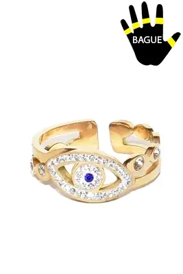 Bague oeil de Fatma taille réglable Or