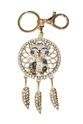 porte-cle attrape-rêve chat Or