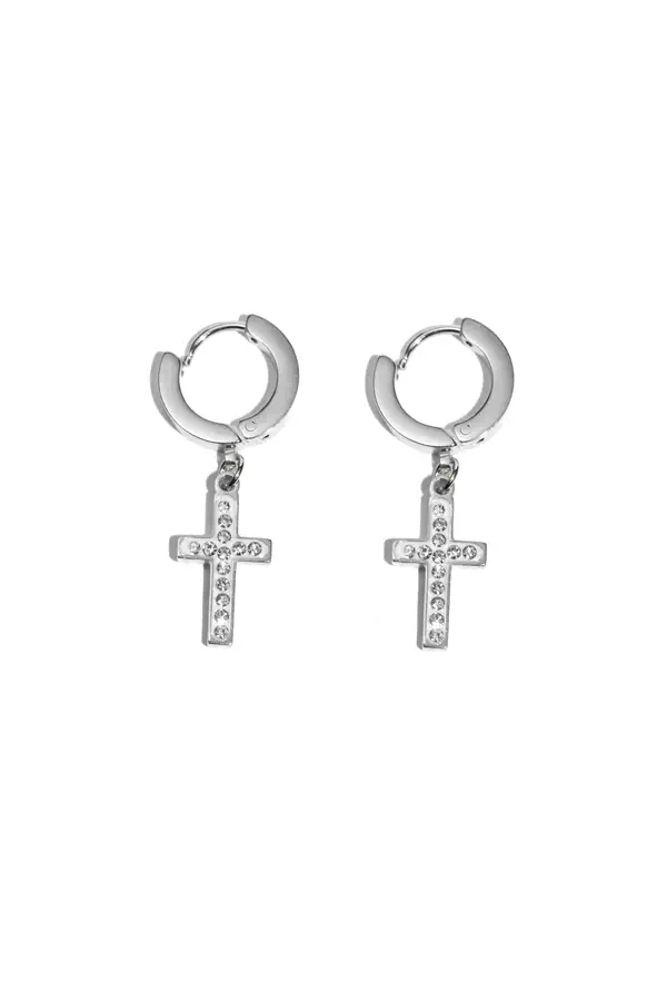 Boucle-d-oreille croix Argent