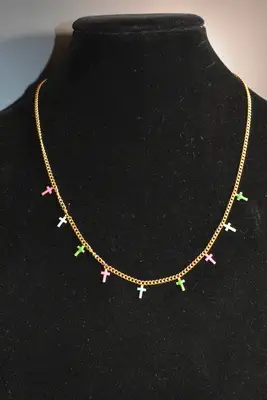 Collier croix chapelet en émail Or