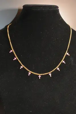 Collier croix chapelet en émail Or