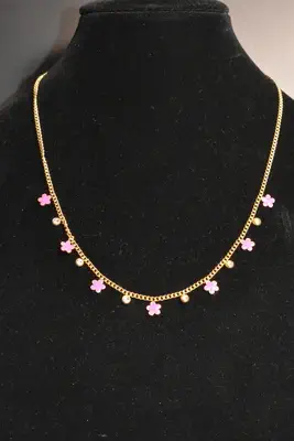 Collier fleur en émail Or