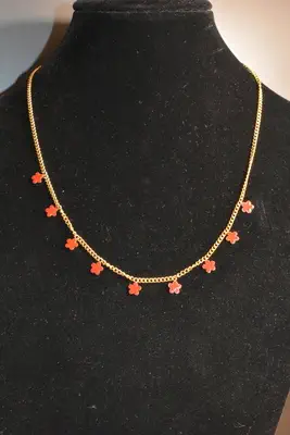 Collier fleur en émail Or