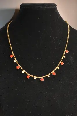 Collier fleur en émail Or