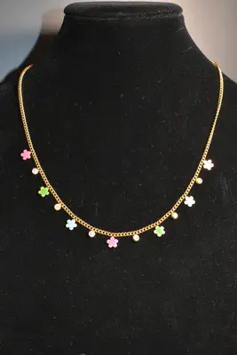 Collier fleur en émail Or