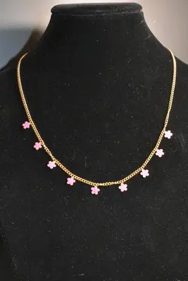 Collier fleur en émail Or