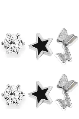 Boucle-d-oreille lot de 6 boucles diamant étoile papillon Argent