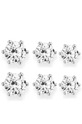 Boucle-d-oreille 3 paires diamants Argent