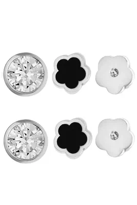 Boucle-d-oreille lot de 6 boucles diamant fleur Argent