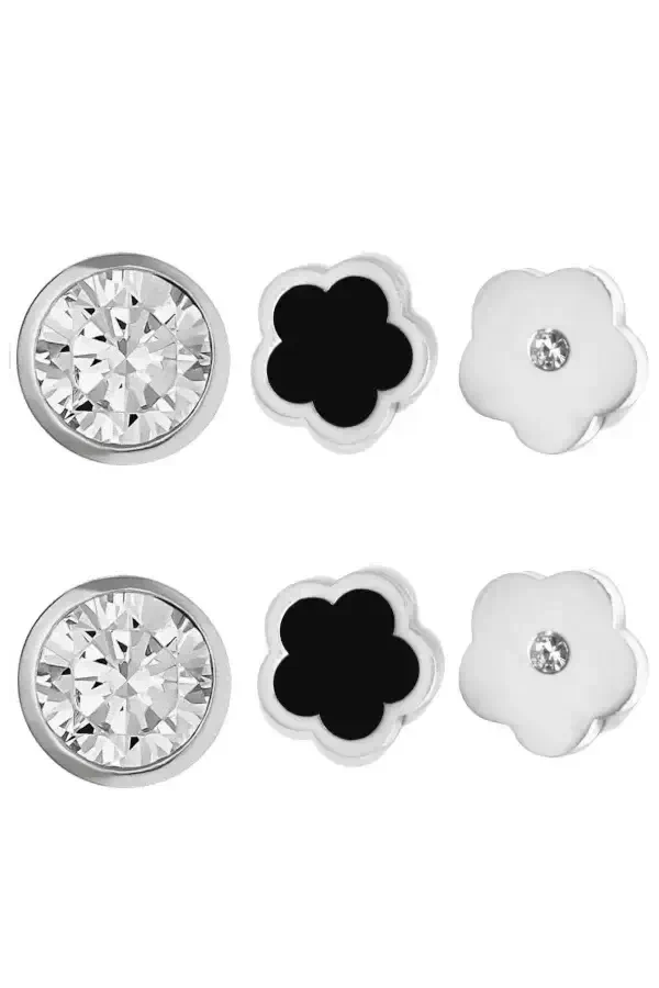 Boucle-d-oreille lot de 6 boucles diamant fleur Argent