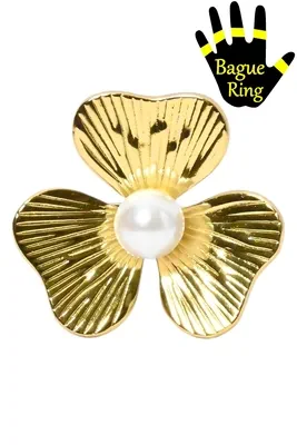 Bague taille 19mm fleur perle Or