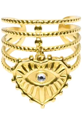 Bague taille réglable breloque coeur Or