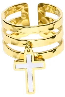 Bague taille réglable breloque croix Or