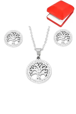 Coffret rouge cadeaux arbre de la vie Argent