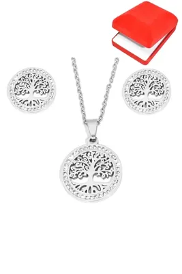 Coffret rouge cadeaux arbre de la vie Argent
