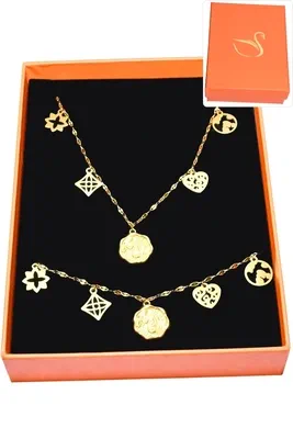 Coffret cadeaux parure bijoux breloque Or