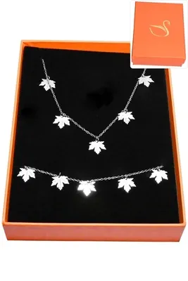 Coffret cadeaux parure bijoux feuille Argent