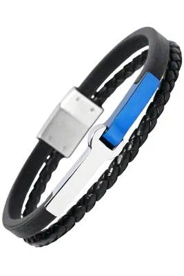 Bracelet homme cuir Argent E618C1