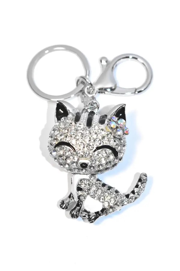 porte-cle chat Argent