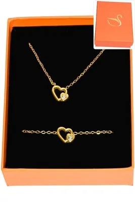 Coffret parure bijoux cadeaux orange coeur Or