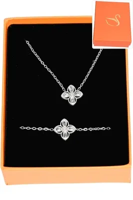 Coffret parure bijoux cadeaux  orange fleur Argent