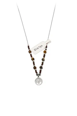 Collier oeil de tigre arbre de la vie Argent