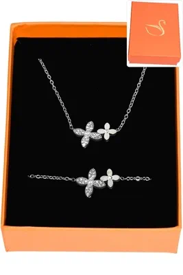 Coffret parure bijoux cadeaux orange fleur Argent