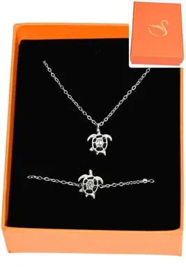 Coffret parure bijoux cadeaux orange tortue Argent