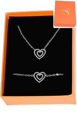 Coffret parure bijoux cadeaux orange coeur Argent