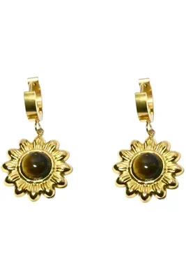 Boucle-d-oreille pierre minérale soleil Or 233DAB