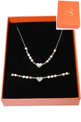 Coffret coffret parure bijoux pierre minérale coeur Argent 507B42