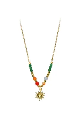Collier pierre minérale soleil breloque Or 75062D