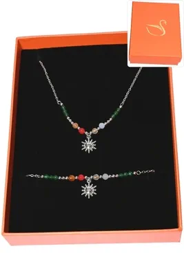 Coffret coffret parure bijoux pierre minérale soleil Argent 75062D