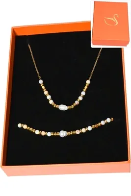 Coffret coffret parure bijoux pierre minérale perle naturelle Or A901B2