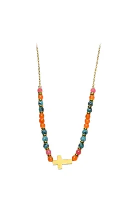 Collier pierre minérale croix Or FCF3DF