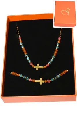 Coffret coffret parure bijoux croix Or FCF3DF