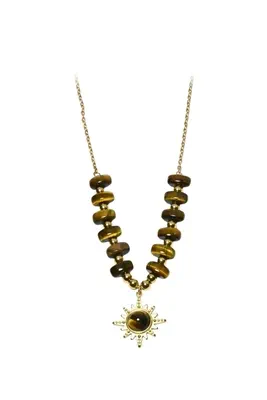 Collier pierre minérale breloque soleil Or SOLVEU