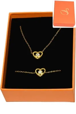 Coffret cadeaux orange parure bijoux coeur Or
