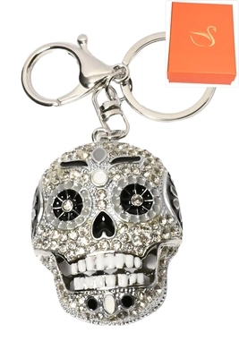 porte-cle coffret cadeaux bijoux de sac tête de mort Argent