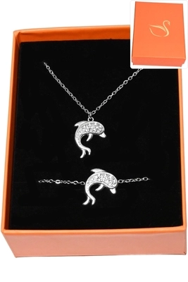 Coffret bijoux cadeaux parure orange dauphin Argent